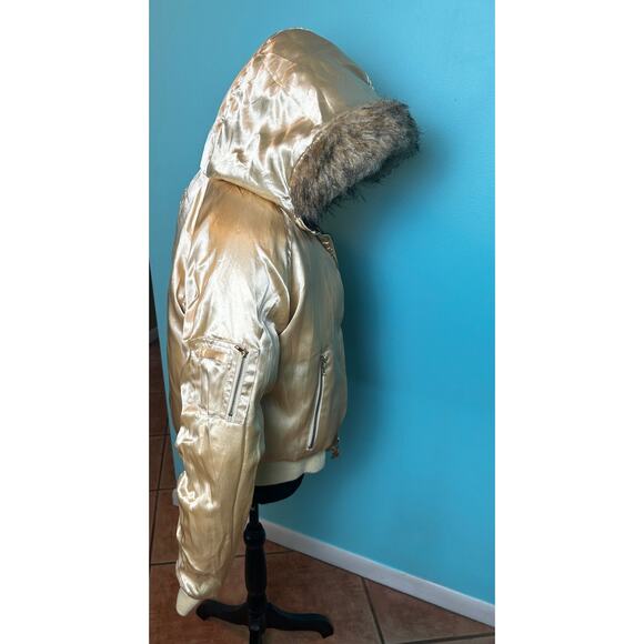 JLo Brown Reversable Gold Fur Hooded Super Thick Puffer Jacket - Picture 4 of 10